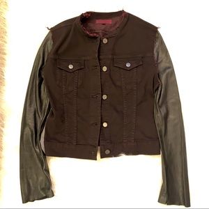 J Brand Black Leather and Dark Red Denim Jacket -M